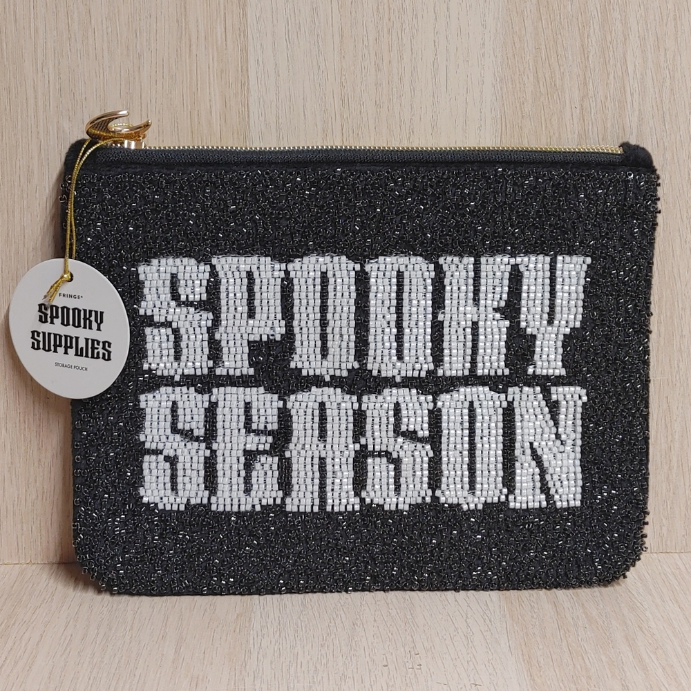 Spooky Season Beaded Halloween Pouch Clutch Black 6 1/4" x 8 1/4" NWT